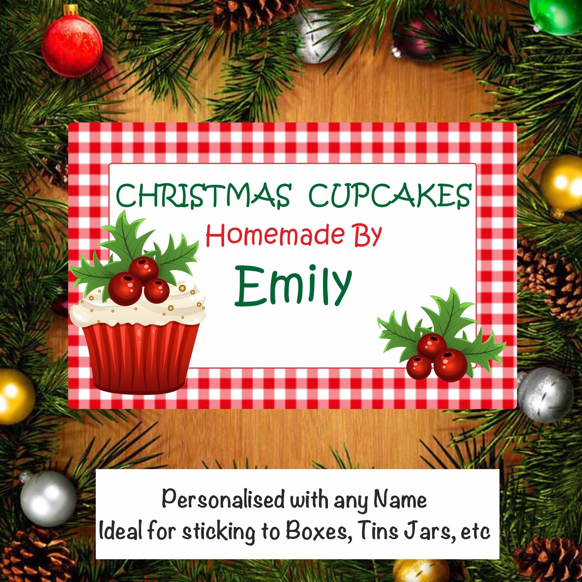 18 Personalised Christmas Cupcakes Homemade by Any Name. Labels, Great for Baking Gifts, boxes, Bags, Jars