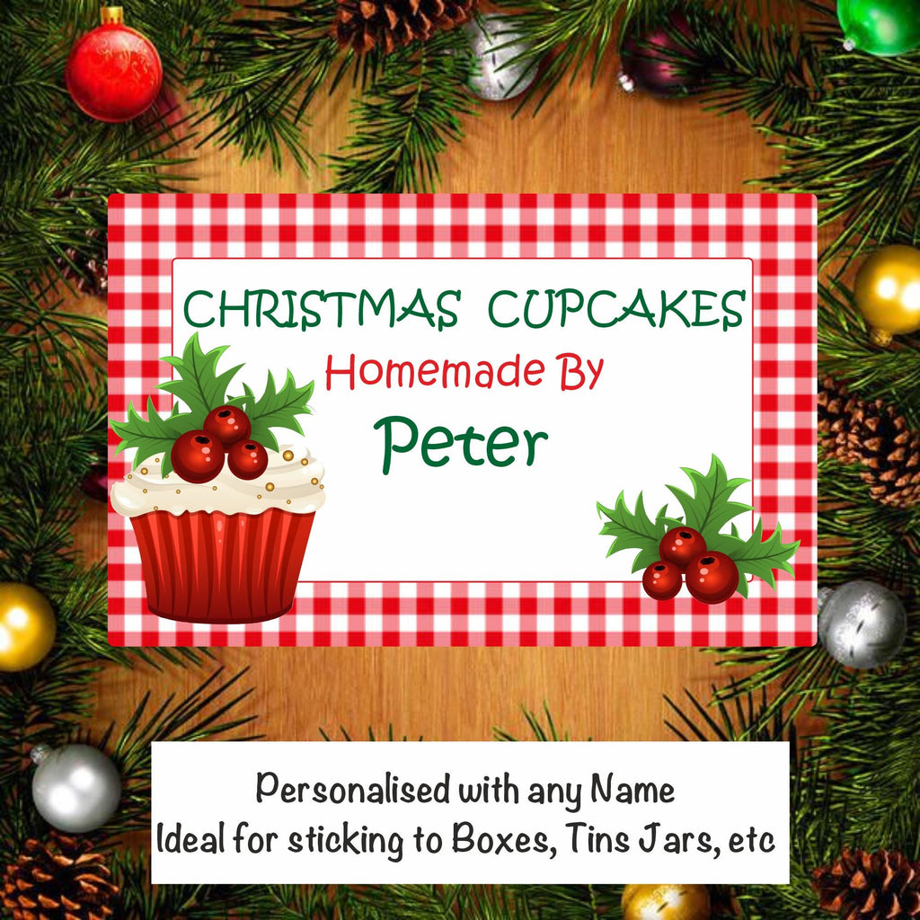 18 Personalised Christmas Cupcakes Homemade by Any Name. Labels, Great for Baking Gifts, boxes, Bags, Jars
