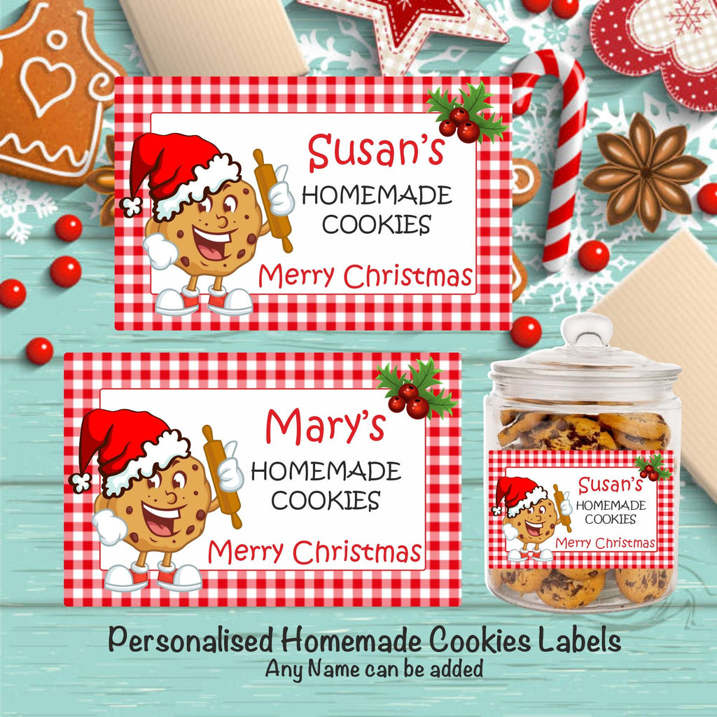 18 Personalised Christmas Cookie Homemade by Any Name. Labels, Great for Baking Gifts, boxes, Bags, Jars