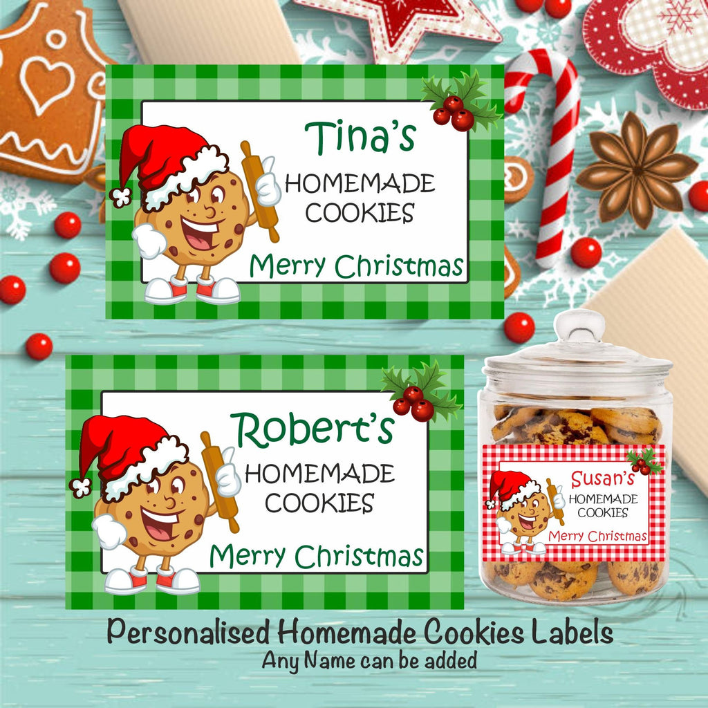 18 Personalised Christmas Cookie Homemade by Any Name. Labels, Great for Baking Gifts, boxes, Bags, Jars