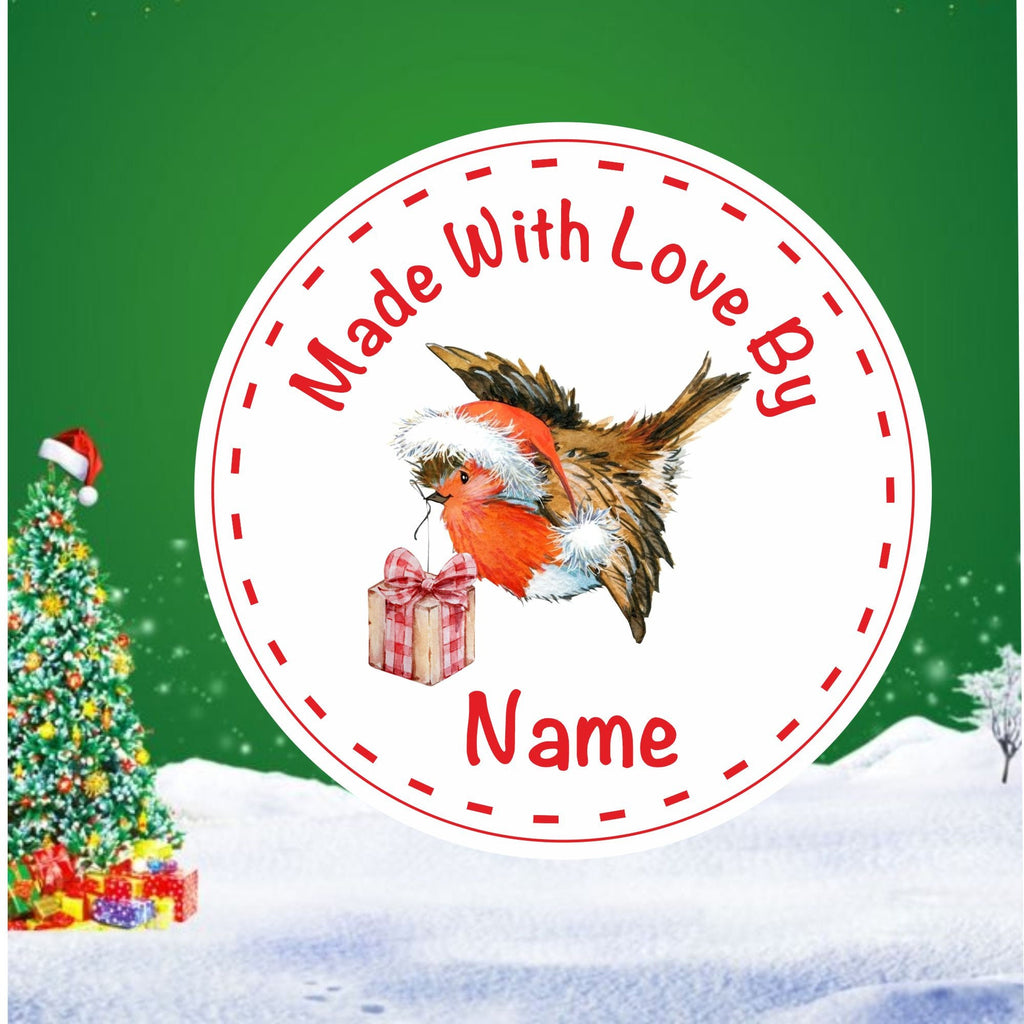 Personalised Made with Love Christmas Stickers Robin Gift Design, Ideal for homemade gifts, baking etc
