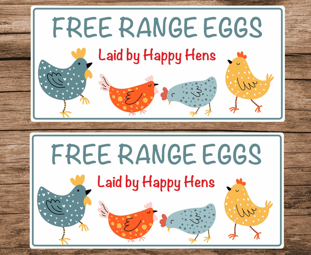 34 Free Range Eggs/ Egg box stickers/Labels Laid by Happy Hens, Perfect for all your egg display Bright and Cheerful