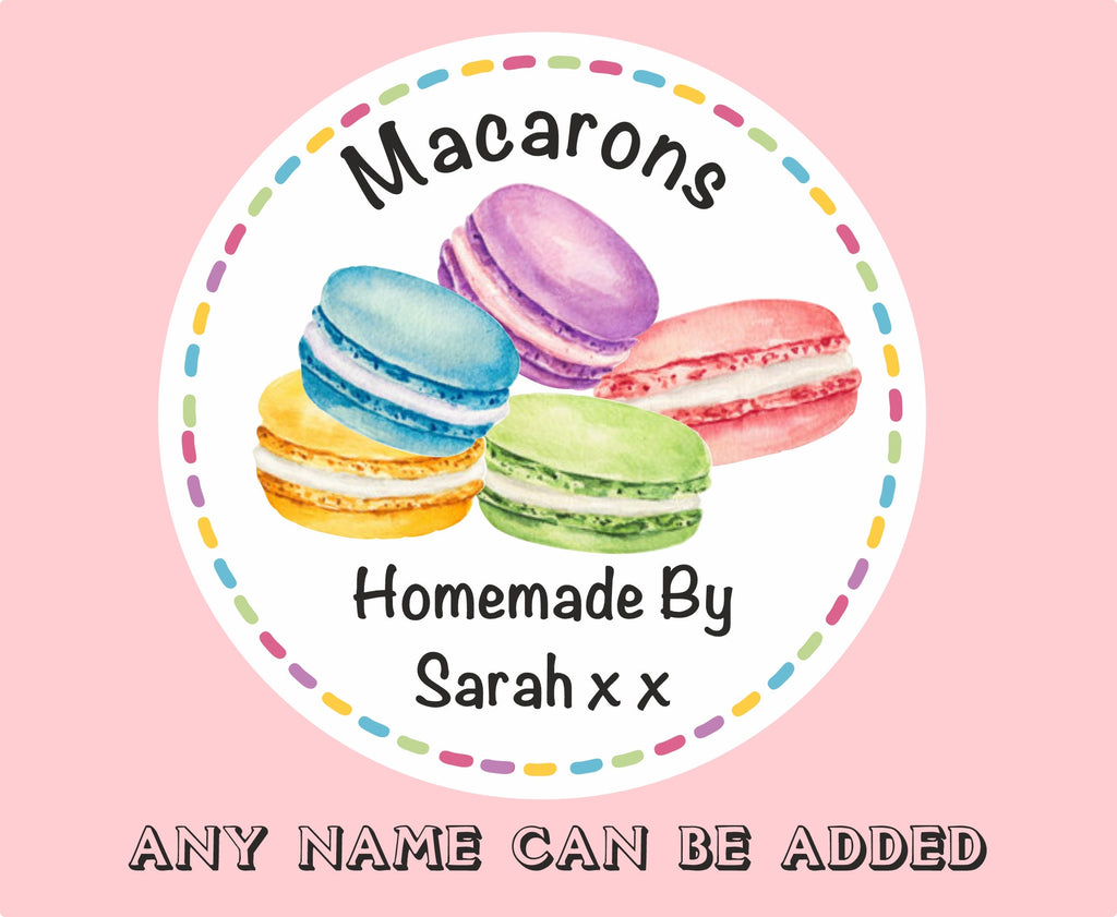39 Personalised Homemade Macarons stickers, Any Name Added Perfect for Cake boxes, Bags etc  Labels