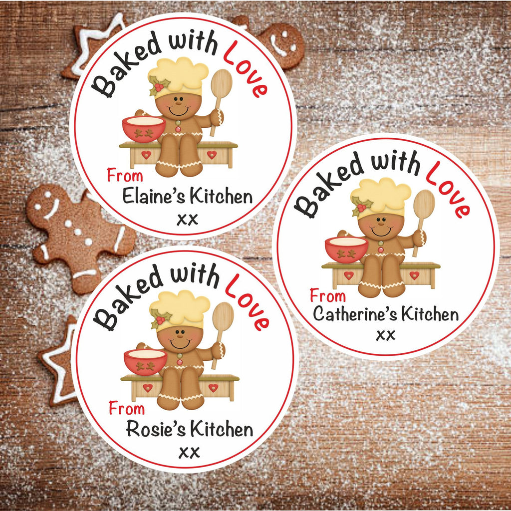 39 Personalised Baked with Love Christmas Stickers for Baking Gifts, boxes, Bags,Jars