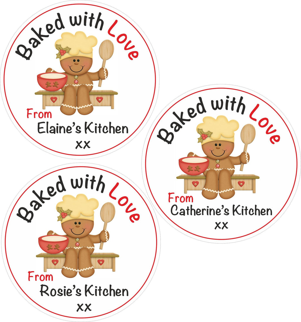 39 Personalised Baked with Love Christmas Stickers for Baking Gifts, boxes, Bags,Jars
