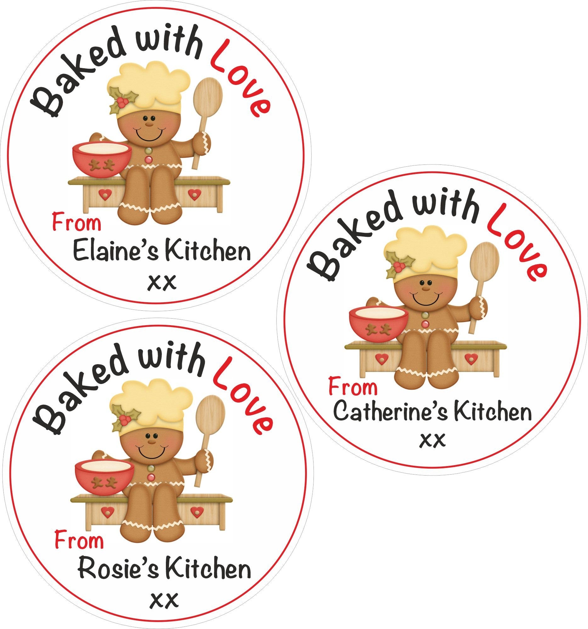 39 Personalised Baked with Love Christmas Stickers for Baking Gifts, boxes, Bags,Jars