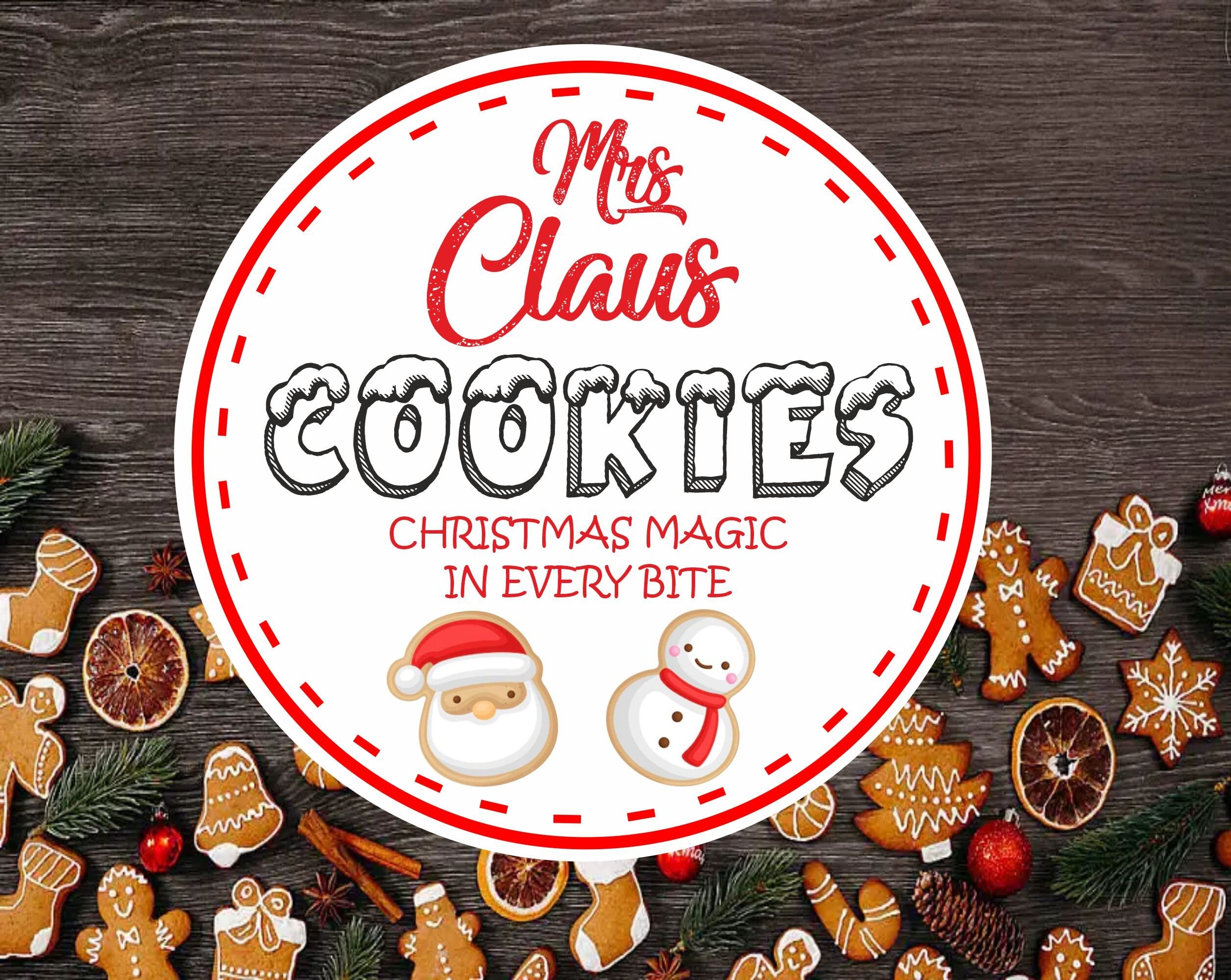 39 Mrs Claus Cookie Bakery Christmas Labels, Great for Baking Gifts, boxes, Bags, Jars