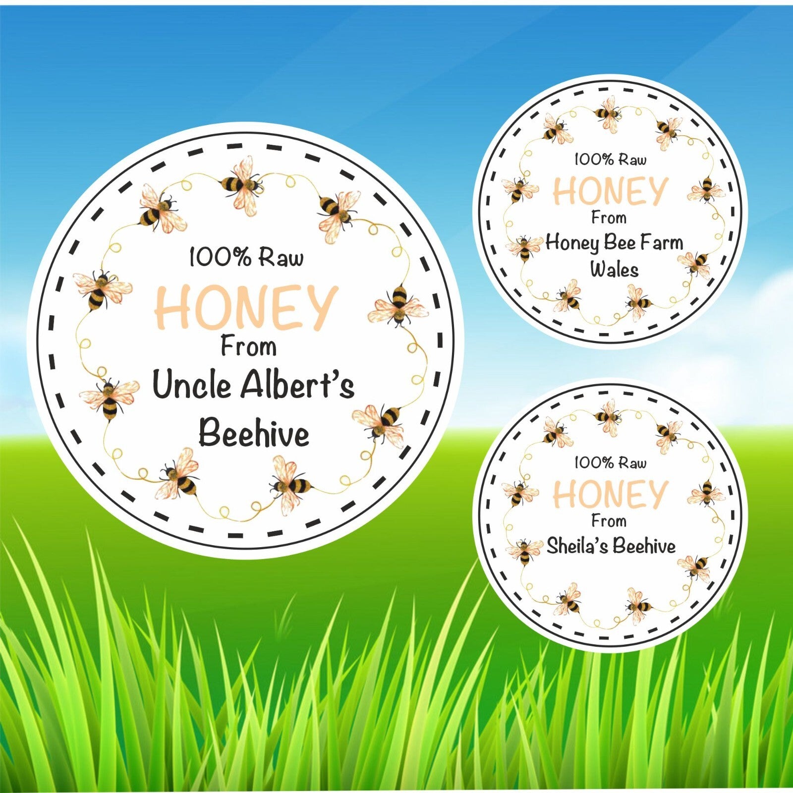 Personalised 100% Raw Honey Jar Labels Stickers Craft fair, Farmers Market,gift