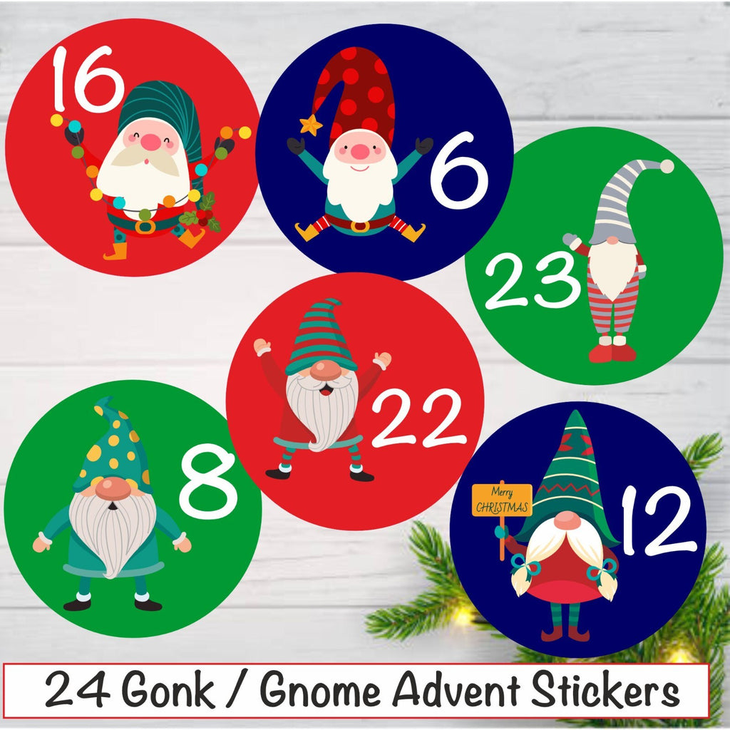 24 Gonk/Gnomes Christmas Advent Calendar Stickers for  Boys or Girls