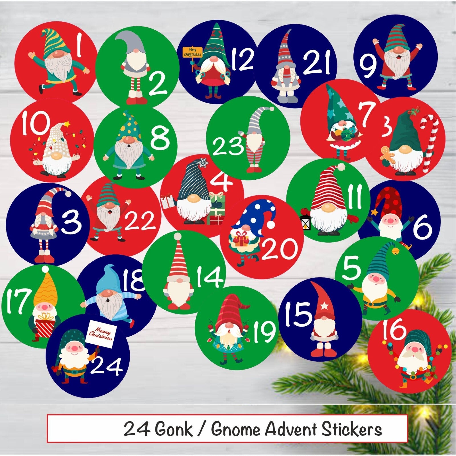 24 Gonk/Gnomes Christmas Advent Calendar Stickers for  Boys or Girls