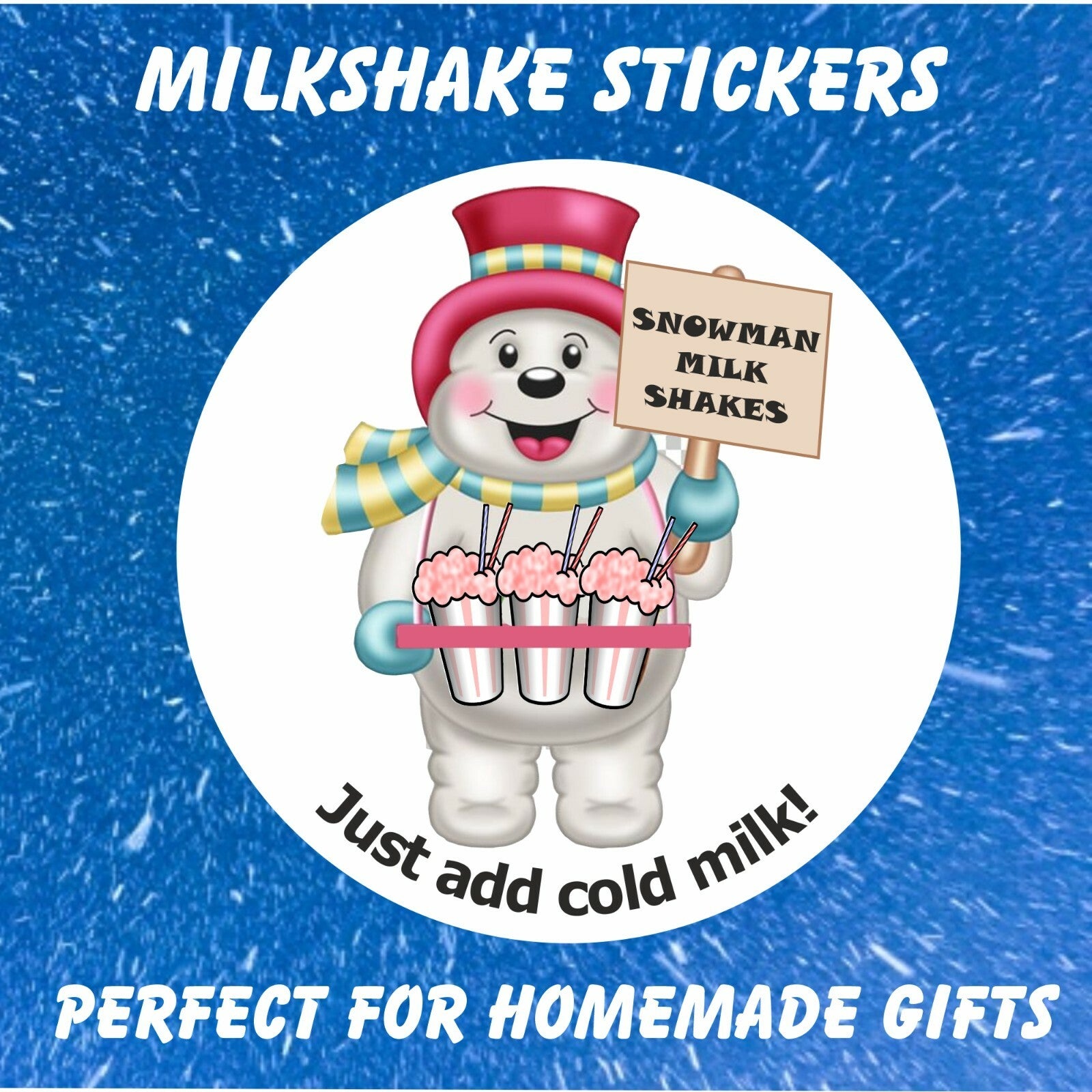 39 Colour Printed Snowman Milkshake  Christmas Stickers, Labels, Seals, Soup