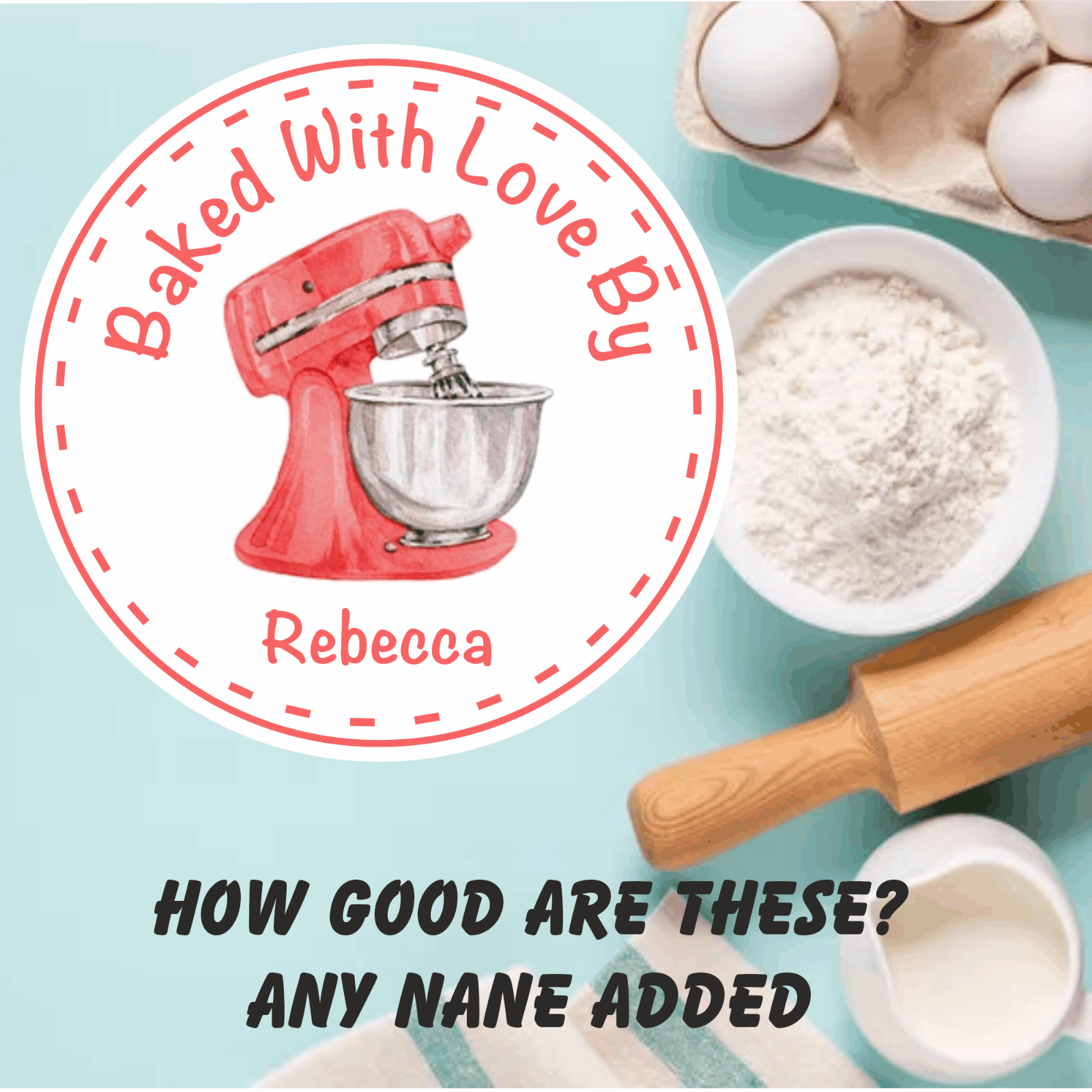 Personalised Baking Stickers Red Mixer ANY NAME  cake box, cupcakes etc,