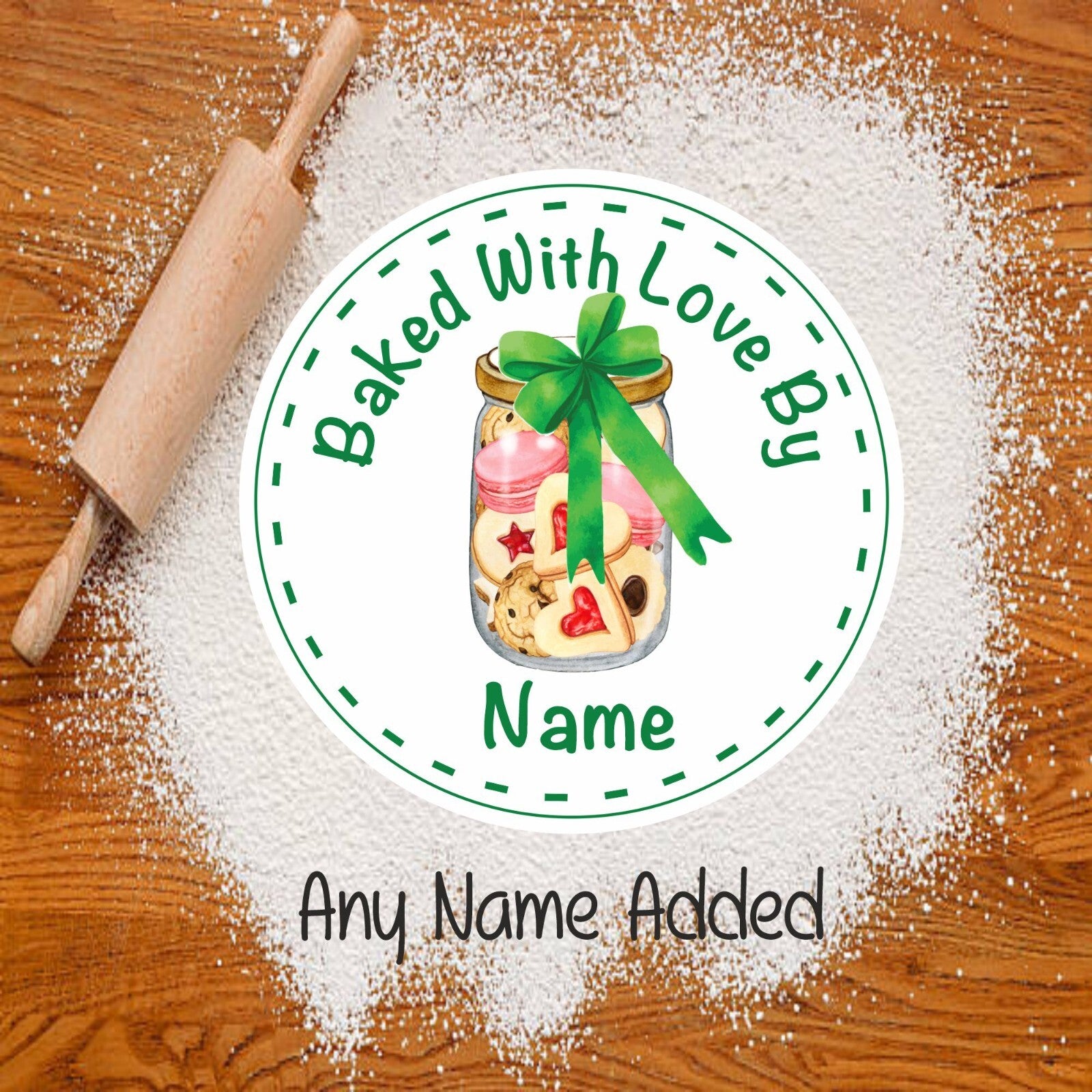 Personalised Baking Stickers Gift label ANY NAME Green Bow cake box cupcake xmas