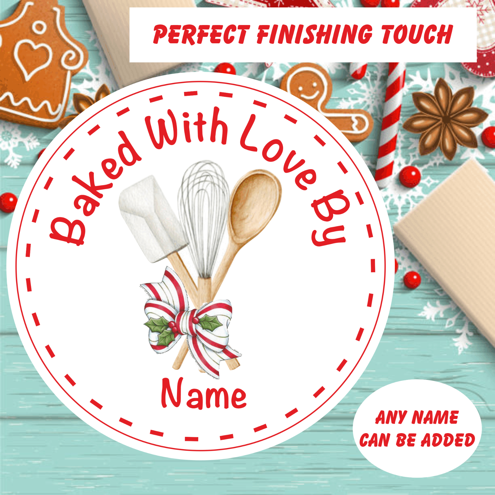 Personalised Baking Stickers Gift labels ANY NAME Holly Bow cake box cupcakes