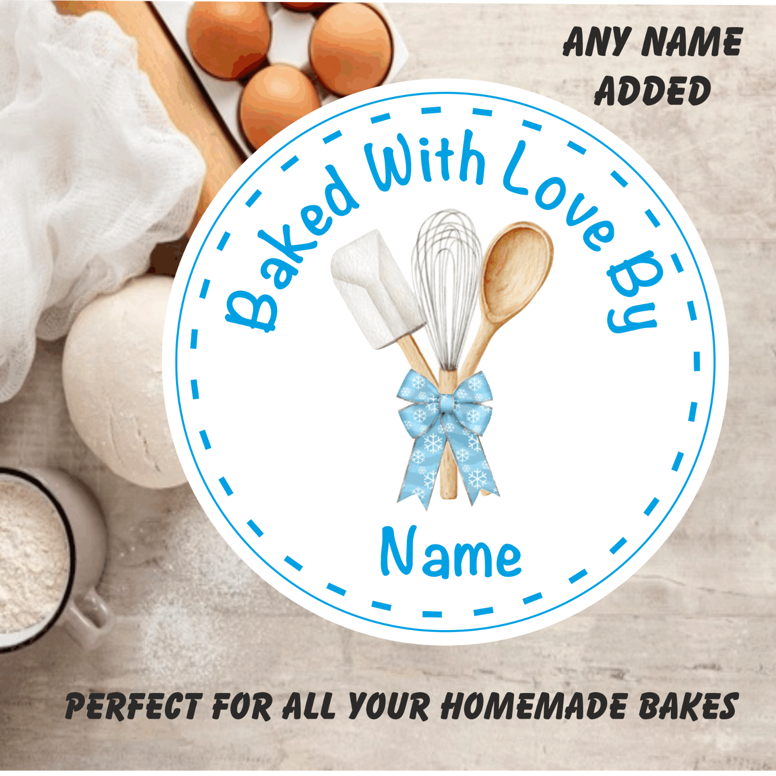 Personalised Baking Stickers Gift labels ANY NAME Blue cake box cupcakes xmas