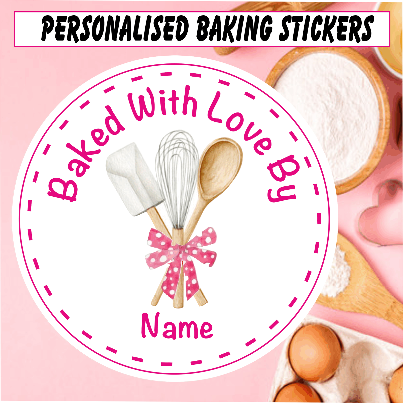 Personalised Baking Stickers Gift labels ANY NAME cakes cake box cupcakes etc