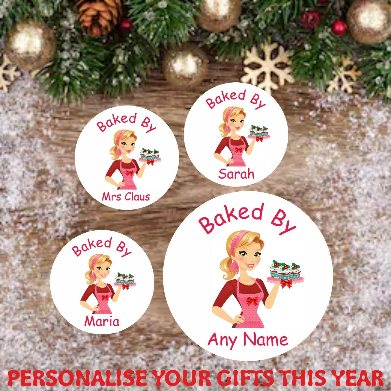 48 Personalised Christmas Baking Stickers labels ,cakes, cake box cupcakes etc