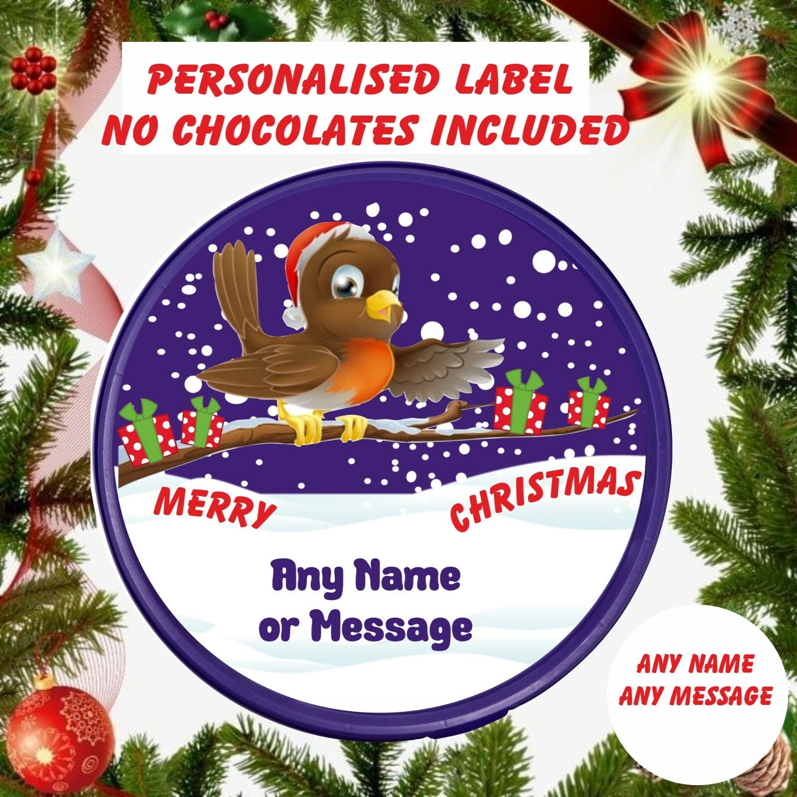 CHRISTMAS LABEL ONLY Robin  fits  Heroes  Personalised ANY MESSAGE Advent Idea
