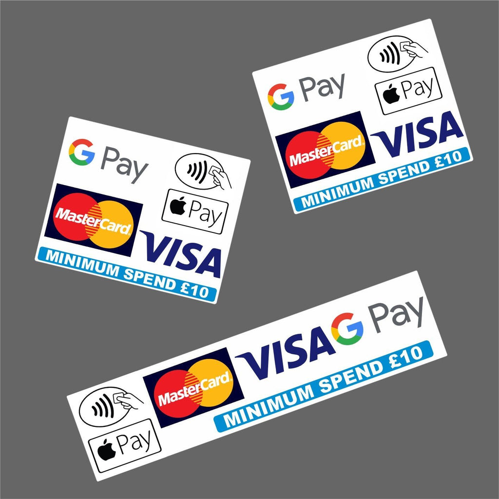 £10 Minimum Spend  Card Payment stickers Shops, Taxis Cafes Fish and Chips Pubs