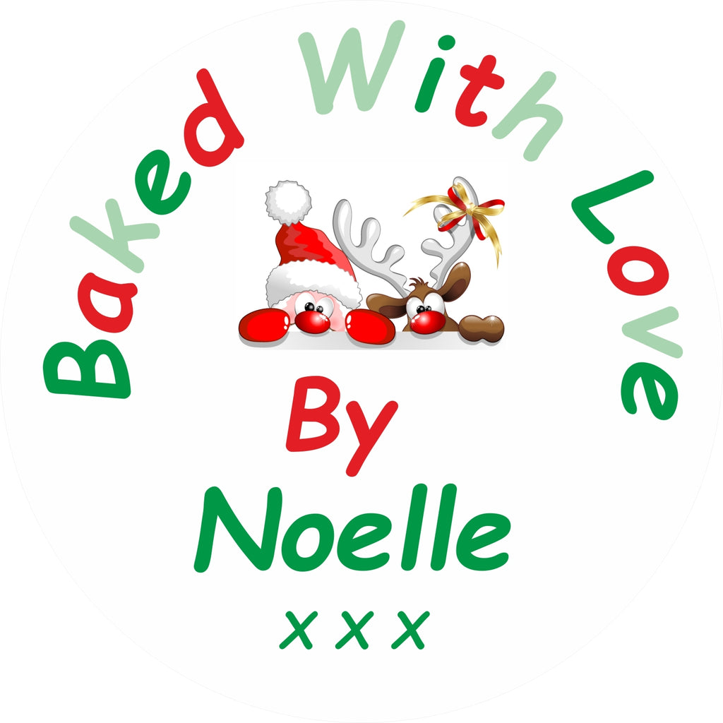 33 Personalised Baked With Love Christmas Stickers, Labels, Seals ANY NAME ADDED