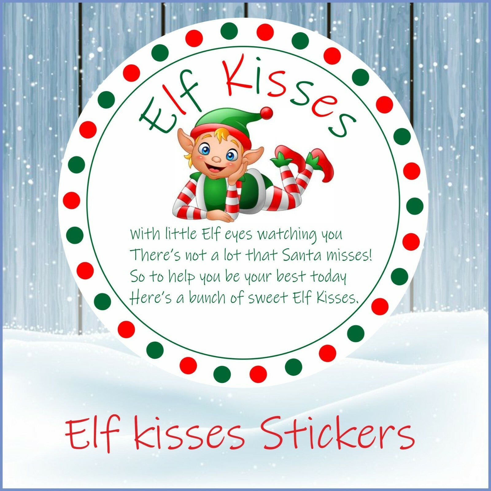 33 Elf Kisses Christmas Stickers, Labels, Seals, School Fundraiser, Cones