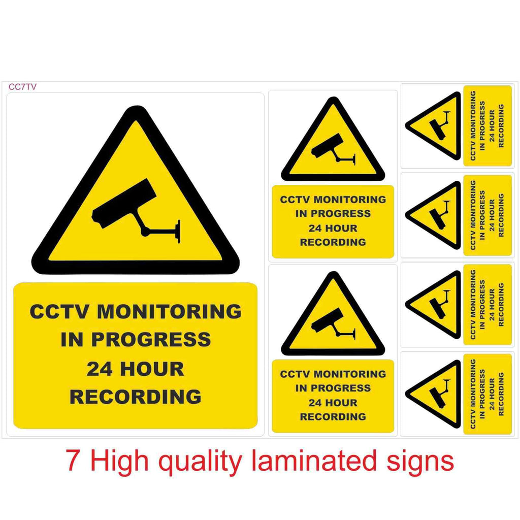 CCTV Laminated Vinyl Stickers  Security, Camera, Warning, Weatherproof Set of 7