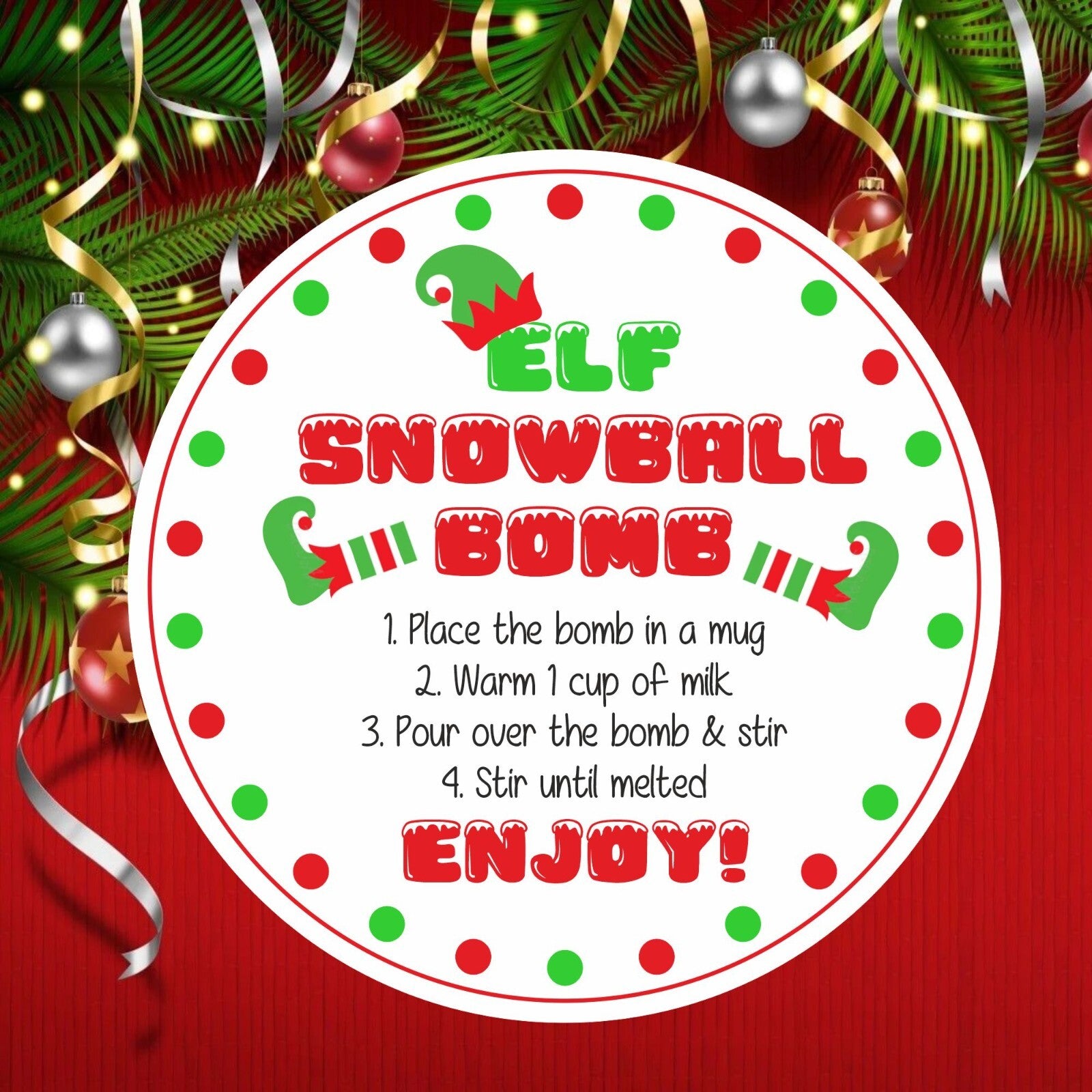 Elf Snowball Hot Chocolate Bomb Stickers, Labels perfect for Baking, Chocolate