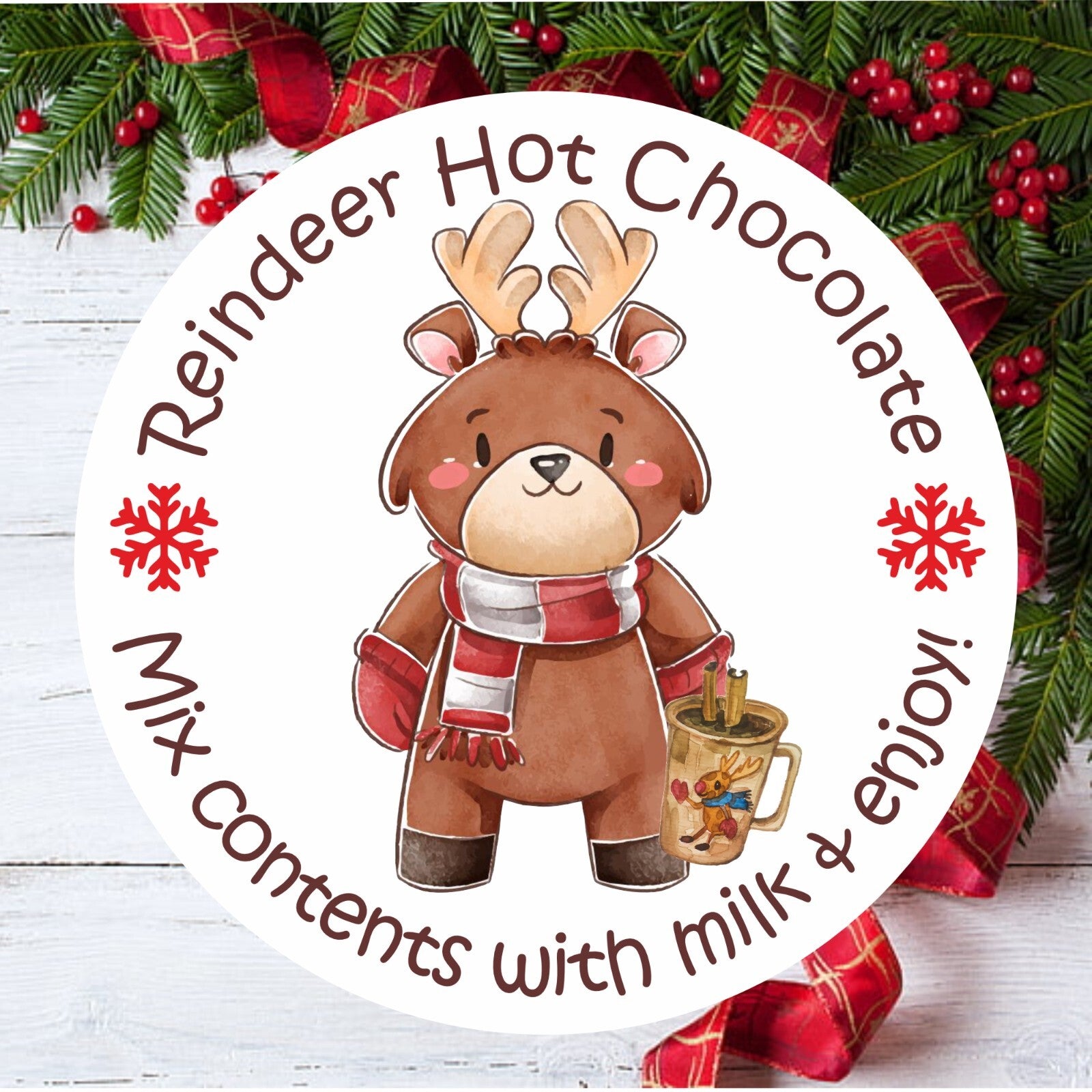 39 Reindeer Hot Chocolate Christmas Stickers, Labels, Cones, Stocking filler