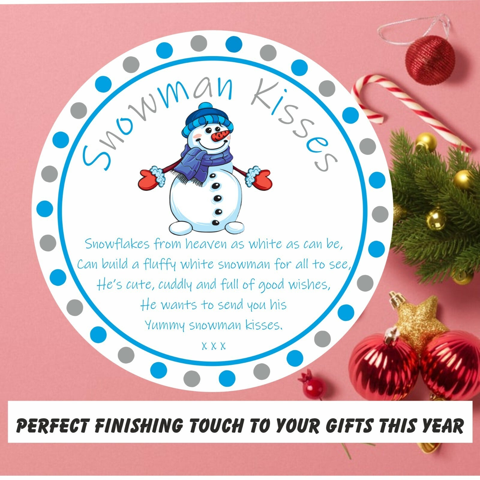 33 Snowman Kisses Christmas Stickers, Labels, Seals, School Fundraiser, Cones