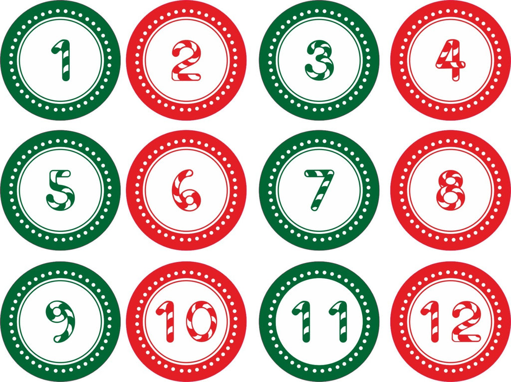 24 Advent Calendar Stickers & 24 Red Striped Bags for  Boys or Girls Christmas