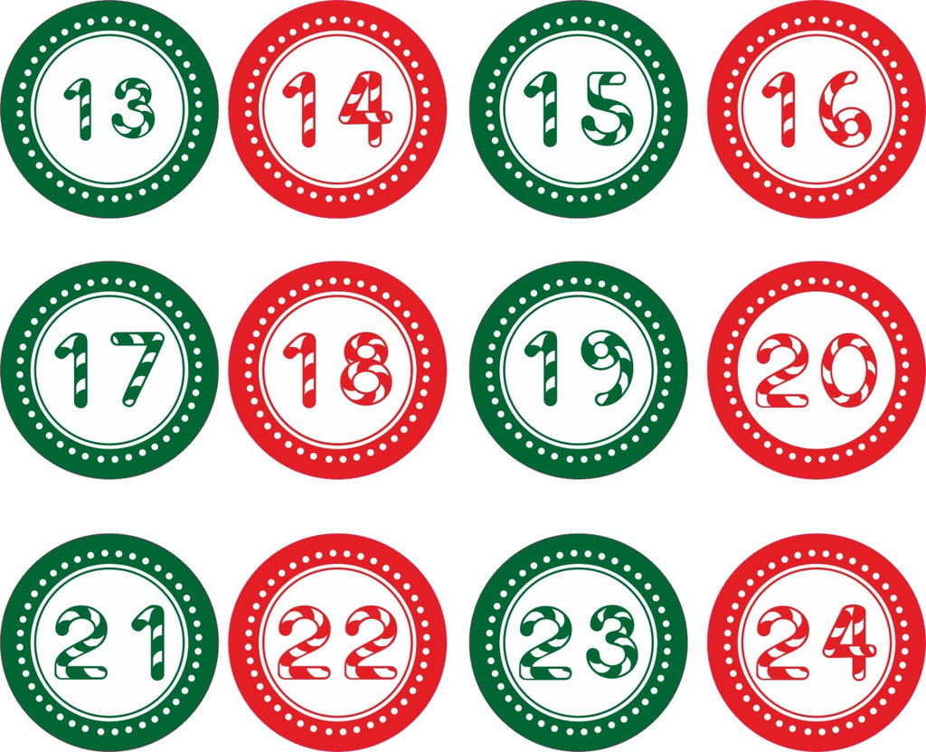 24 Advent Calendar Stickers & 24 Red Striped Bags for  Boys or Girls Christmas