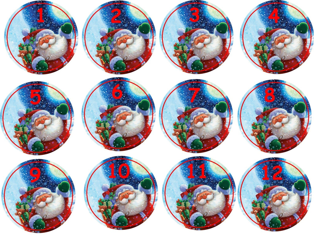 24 Father Christmas Advent Calendar Stickers & 24 Red Striped Bags For All Ages