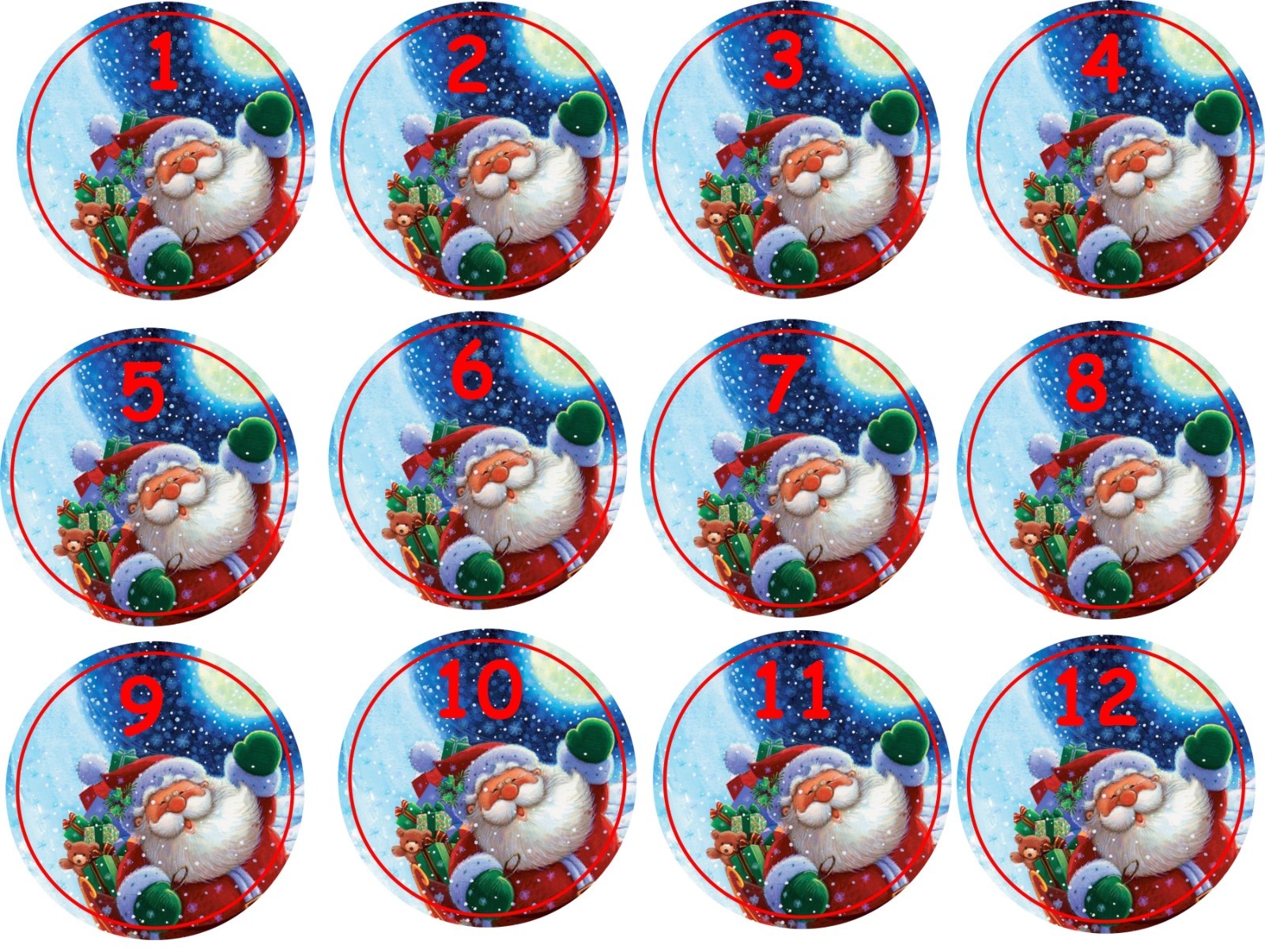 24 Father Christmas Advent Calendar Stickers & 24 Red Striped Bags For All Ages