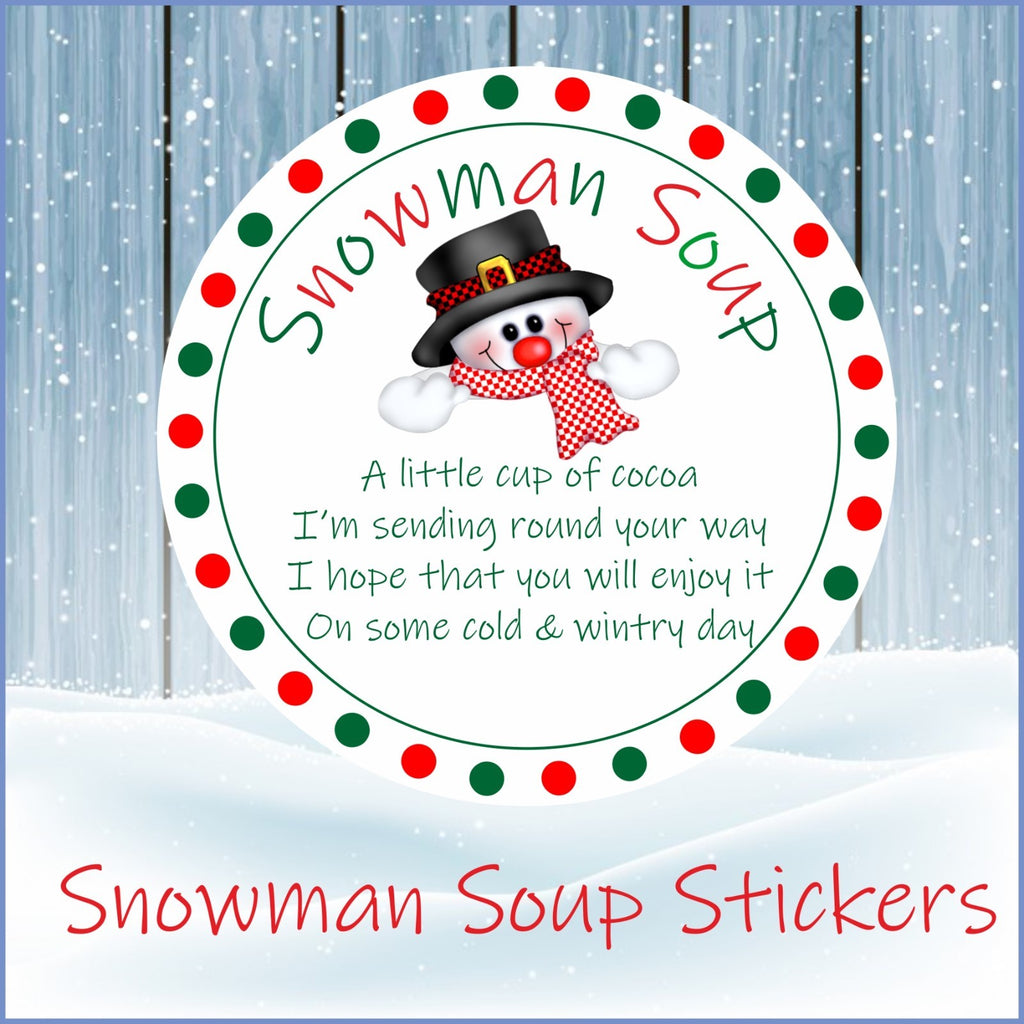 33 Snowman Soup Christmas Stickers, Labels, Seals, School Fundraiser,Cones