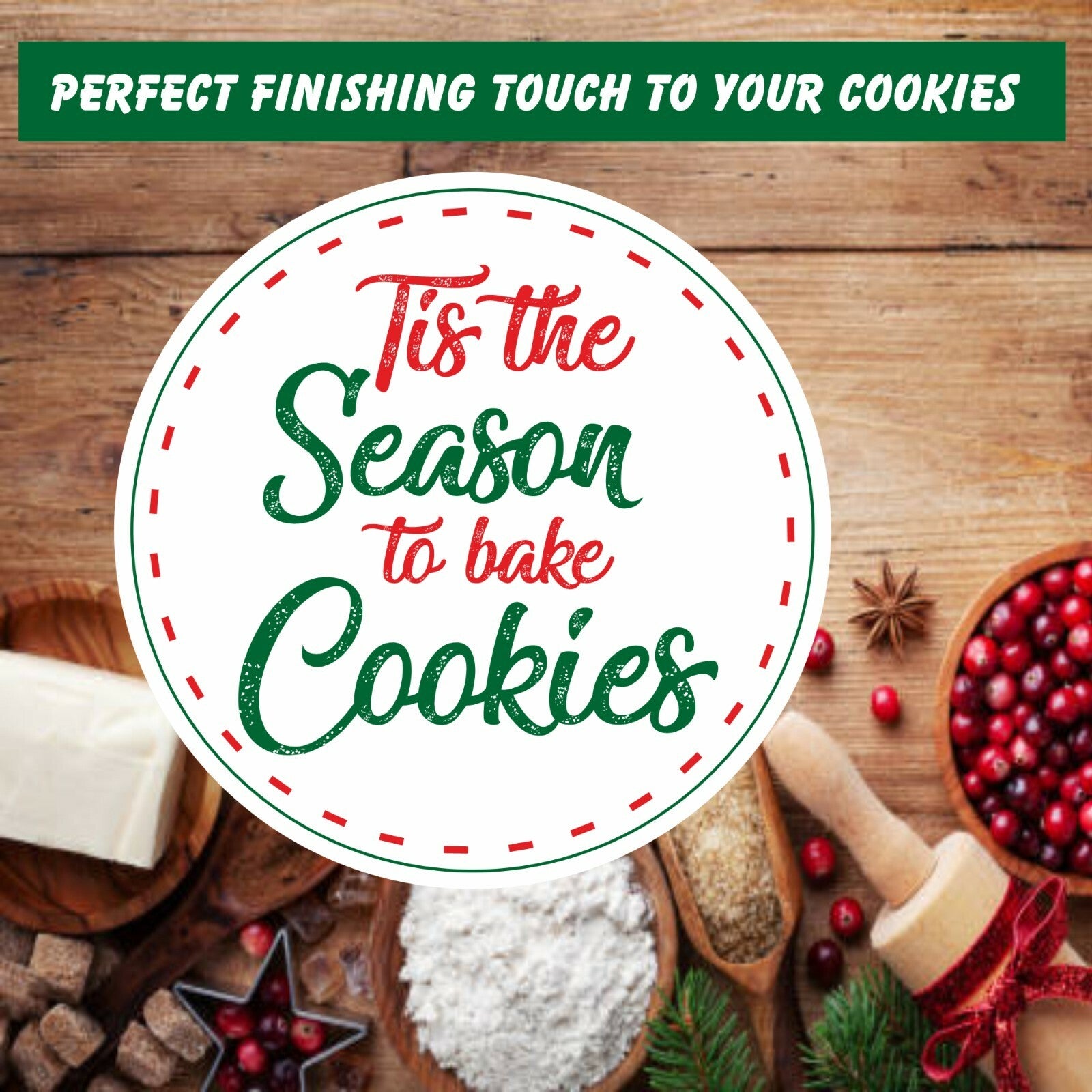 Christmas Stickers, Tis the Season to Bake for Christmas Gift boxes, Tins, Bags