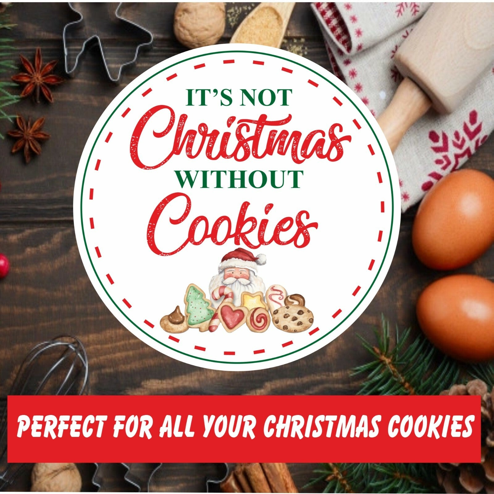 Christmas Cookie Stickers, Labels perfect for Christmas Gift boxes, Tins, Bags