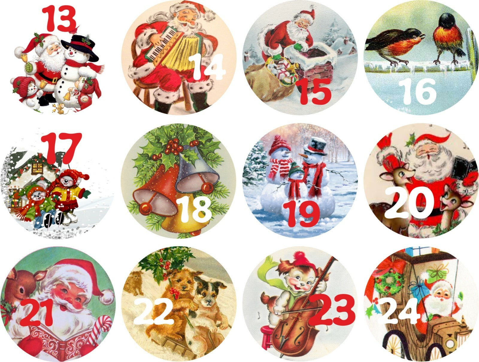 24 Traditional Advent Calendar Stickers & 24  Bags for  Boys or Girls Christmas