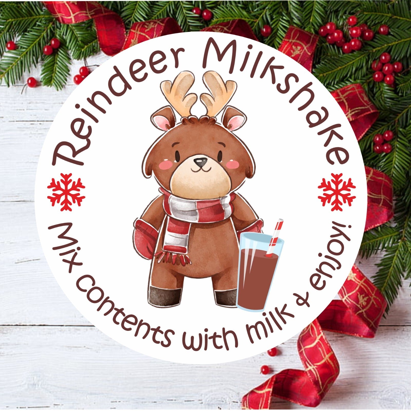 39 Reindeer Milkshake  Christmas Stickers, Labels, Cones, Stocking filler