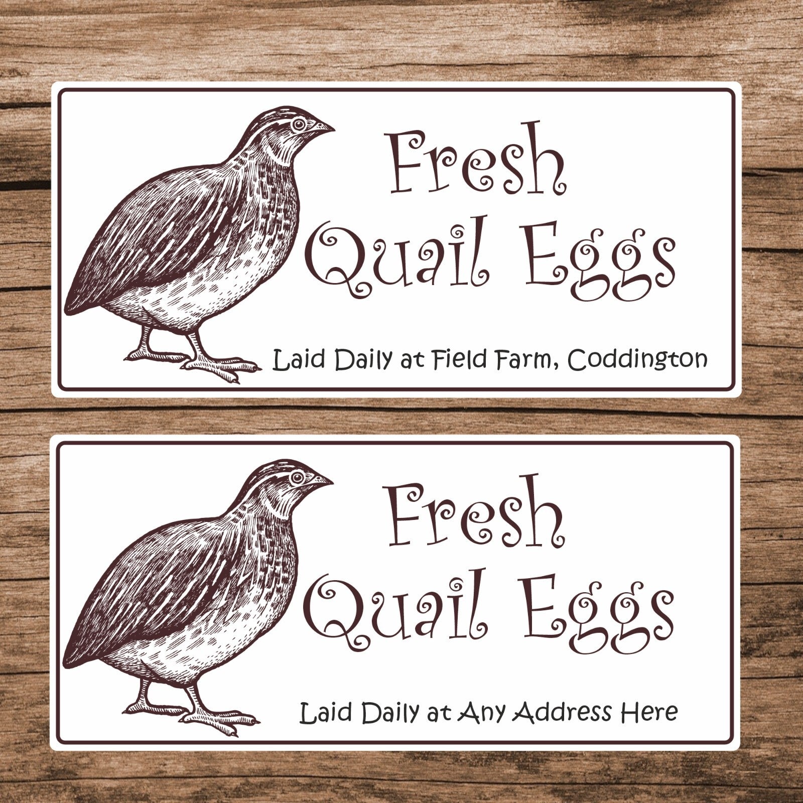34 Personalised Egg Box Stickers/Labels Fresh Quail  eggs any address added