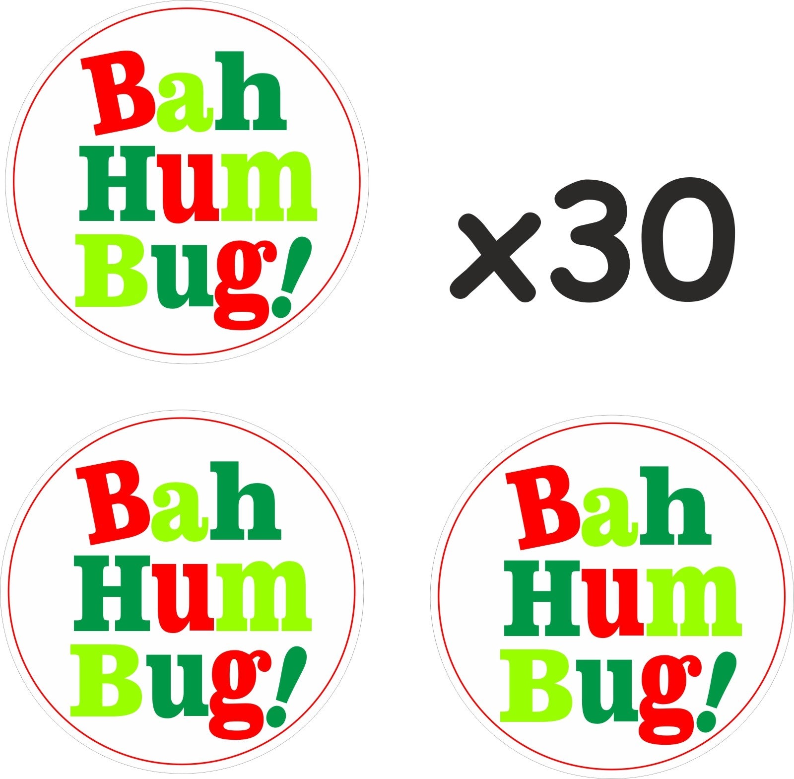 30 Bah Humbug Novelty Vinyl Stickers for Christmas Scrooges fun Labels for xmas