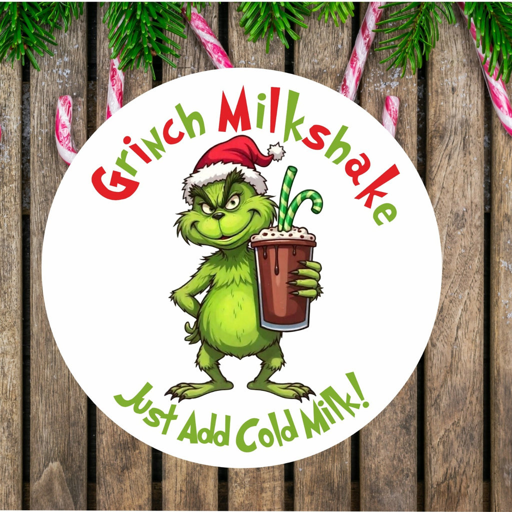 Grinch Christmas Milkshakes labels/stickers perfect for sweet cones, bags