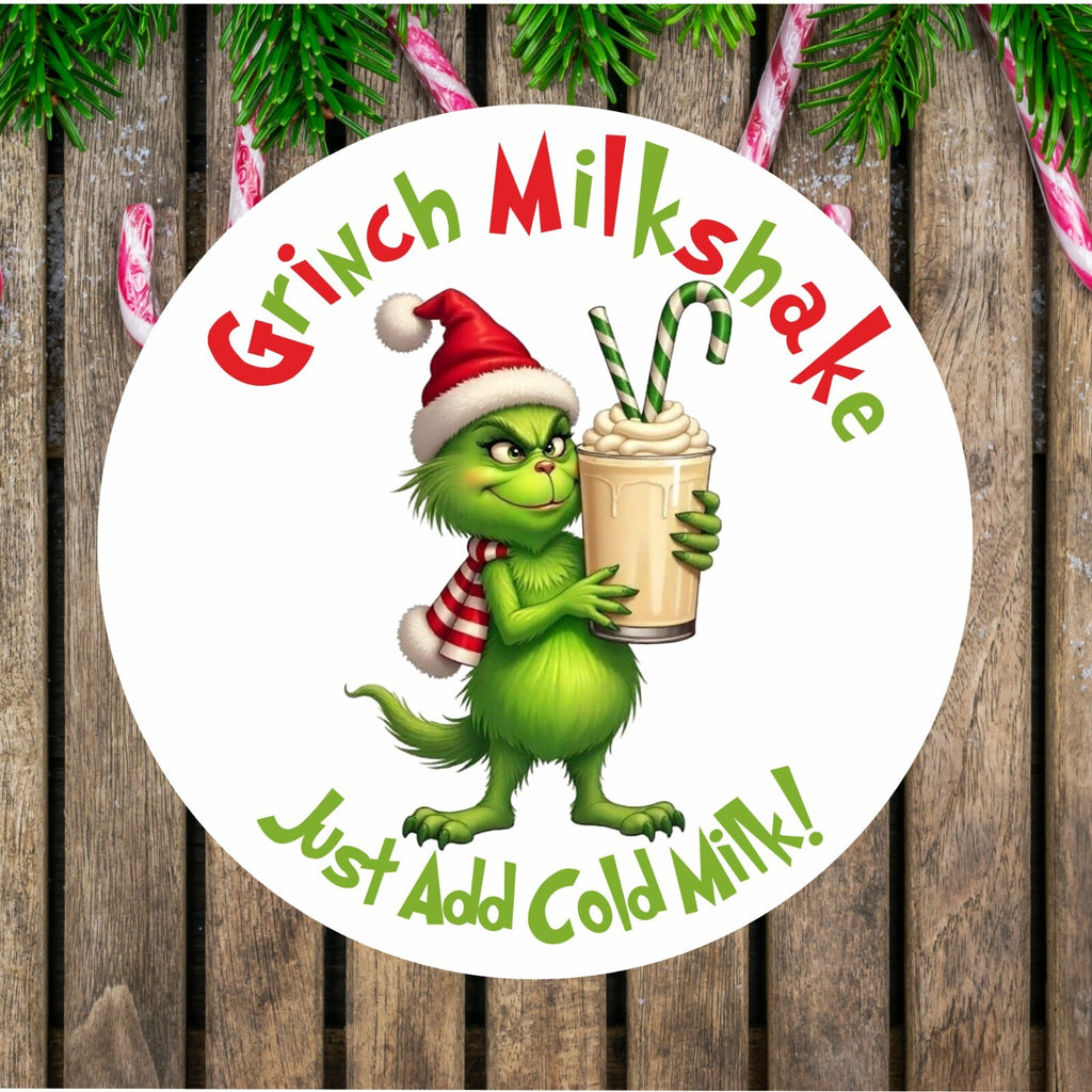 Grinch Christmas Milkshakes labels/stickers perfect for sweet cones, bags