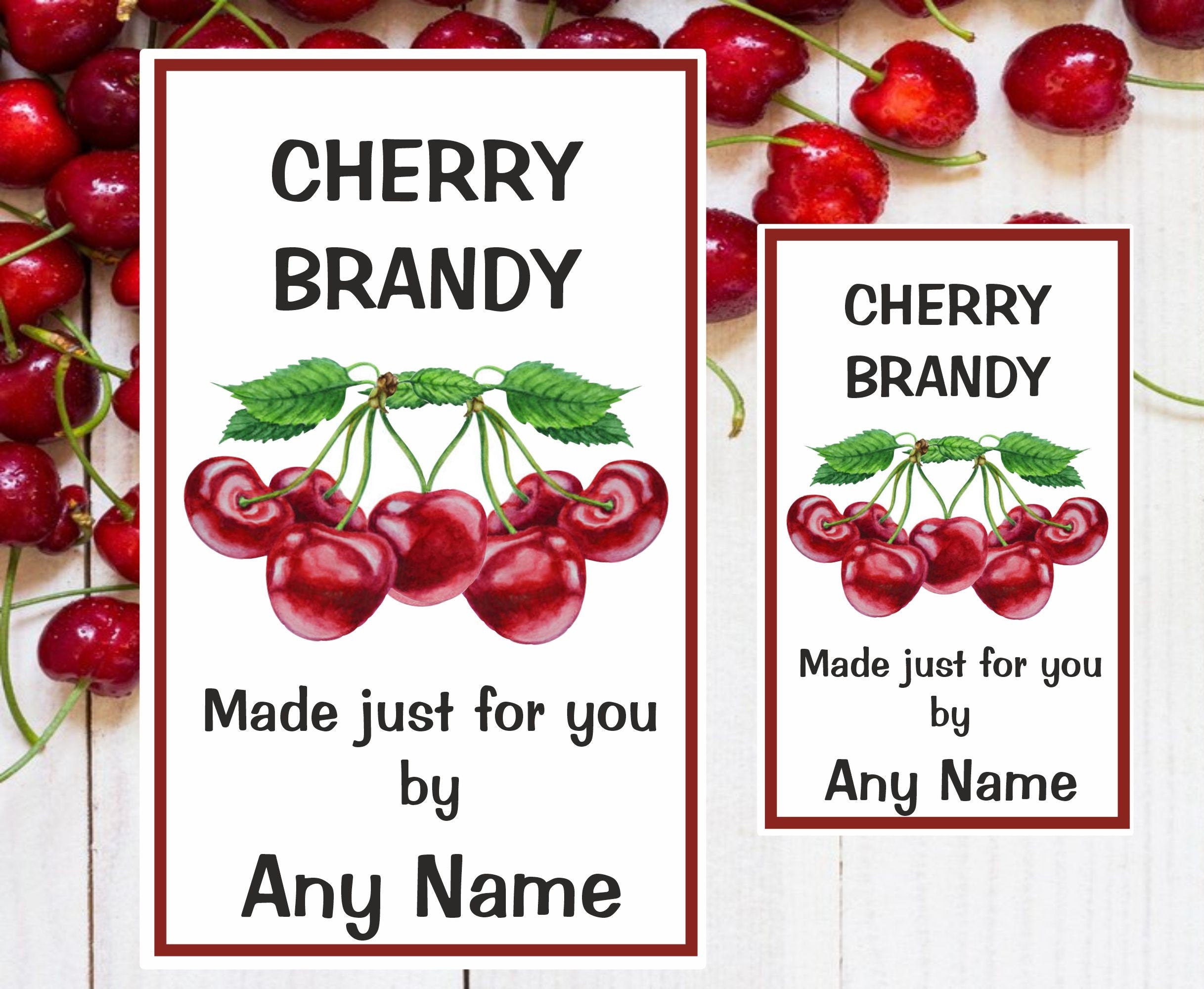8 Personalised Cherry Brandy  Labels Great Christmas Gift , Stocking filler Neighbour etc