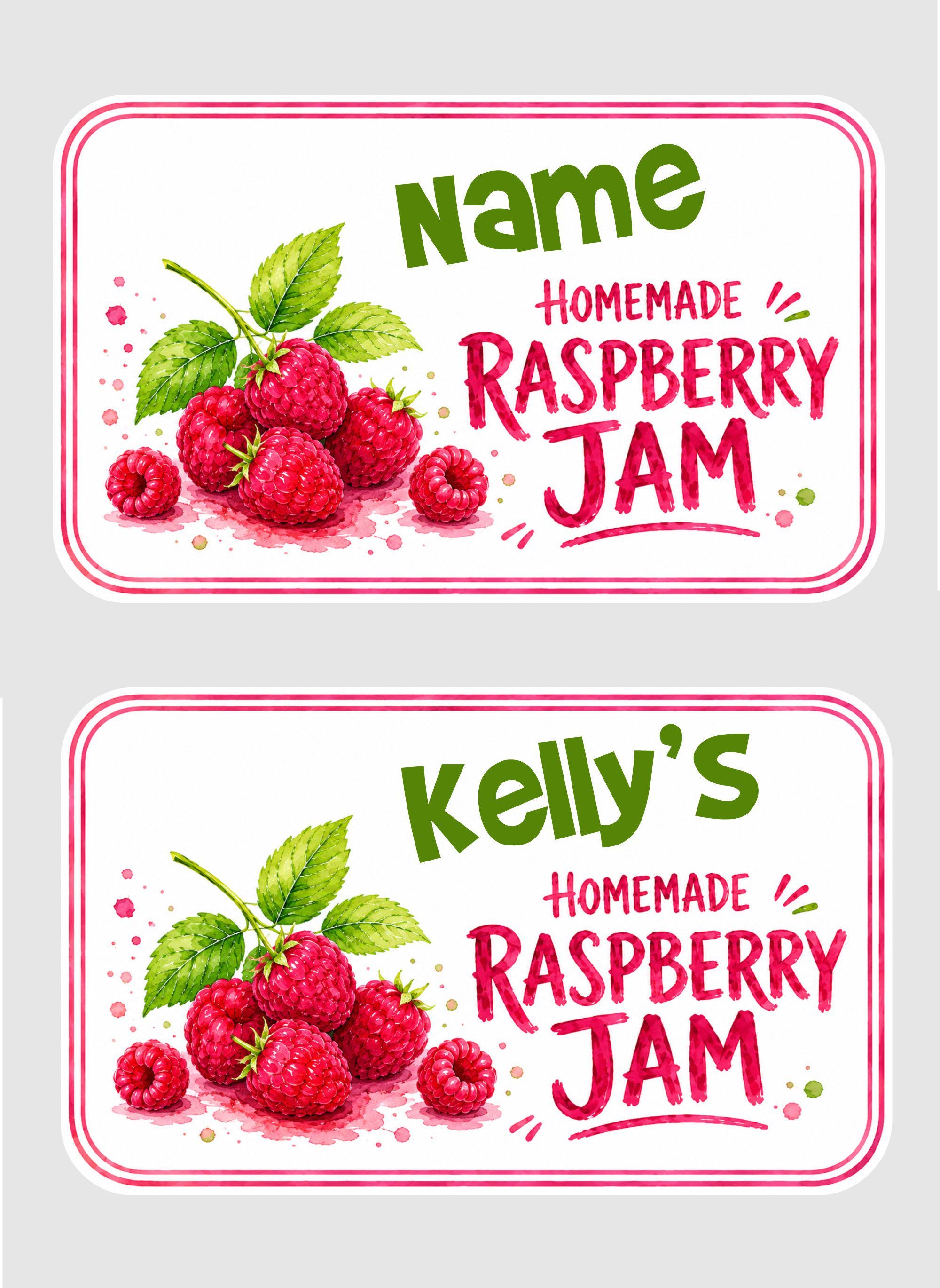 Personalised Homemade Raspberry Jam Labels – 21 Premium Gloss Vinyl Stickers – 95mm x 58mm