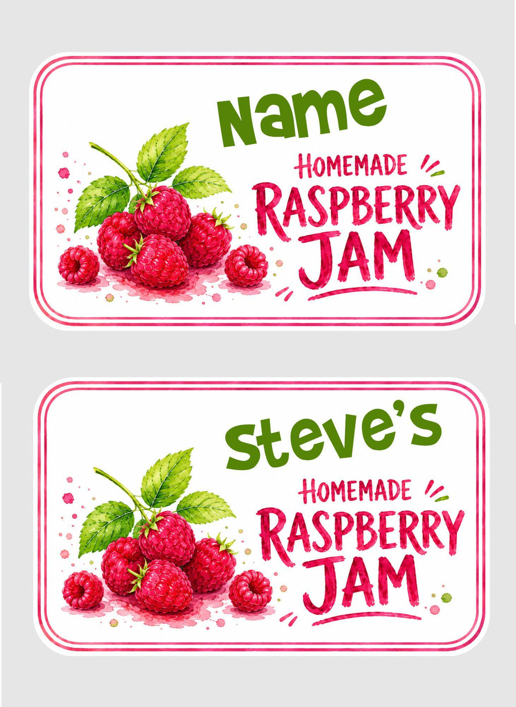 Personalised Homemade Raspberry Jam Labels – 21 Premium Gloss Vinyl Stickers – 95mm x 58mm