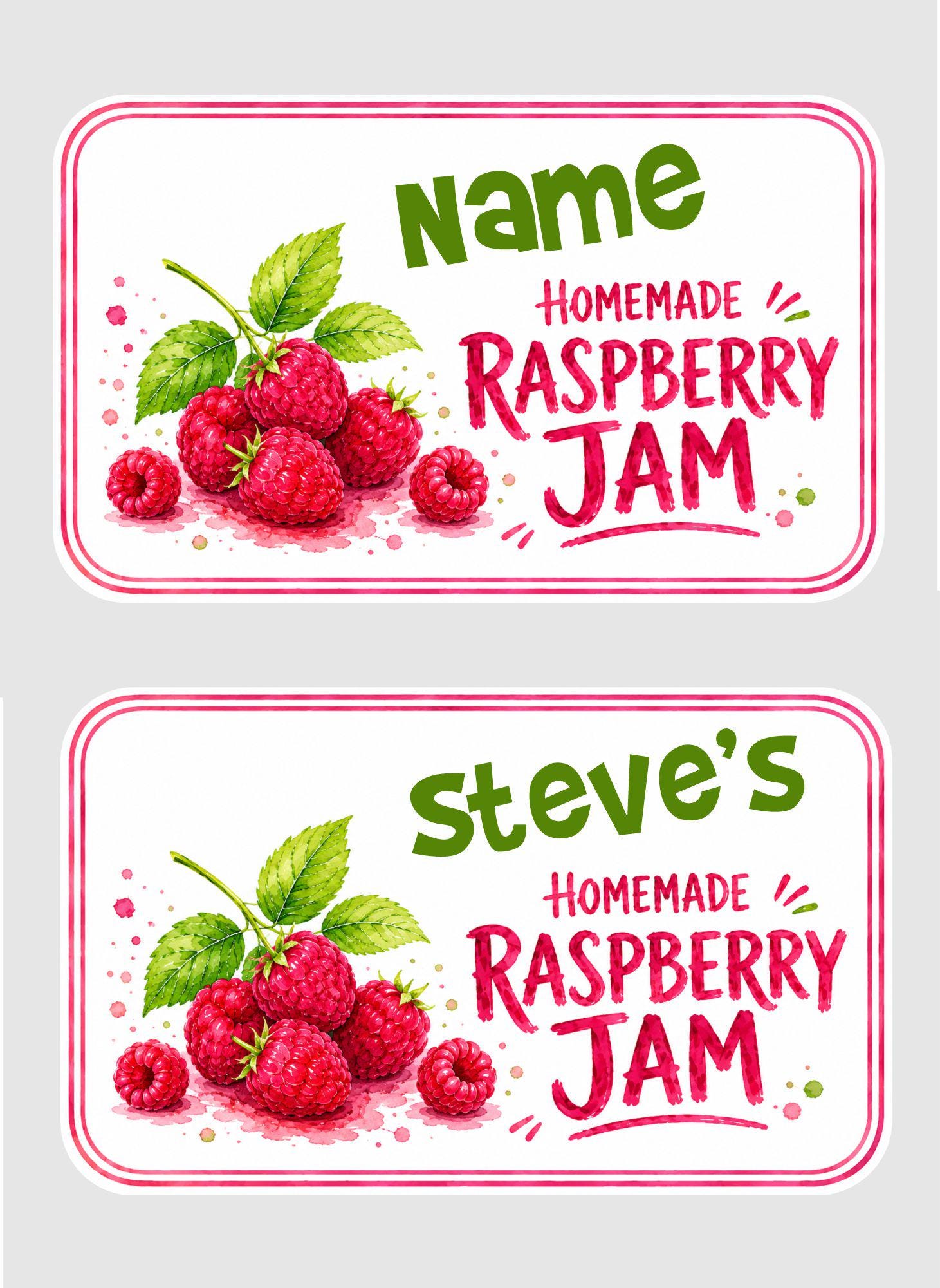 Personalised Homemade Raspberry Jam Labels – 21 Premium Gloss Vinyl Stickers – 95mm x 58mm