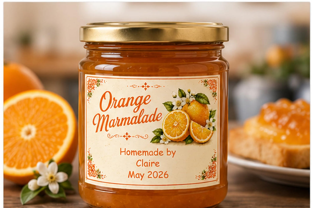 Personalised Orange Marmalade Labels, 21 Premium Gloss Vinyl Stickers, 95 x 57mm