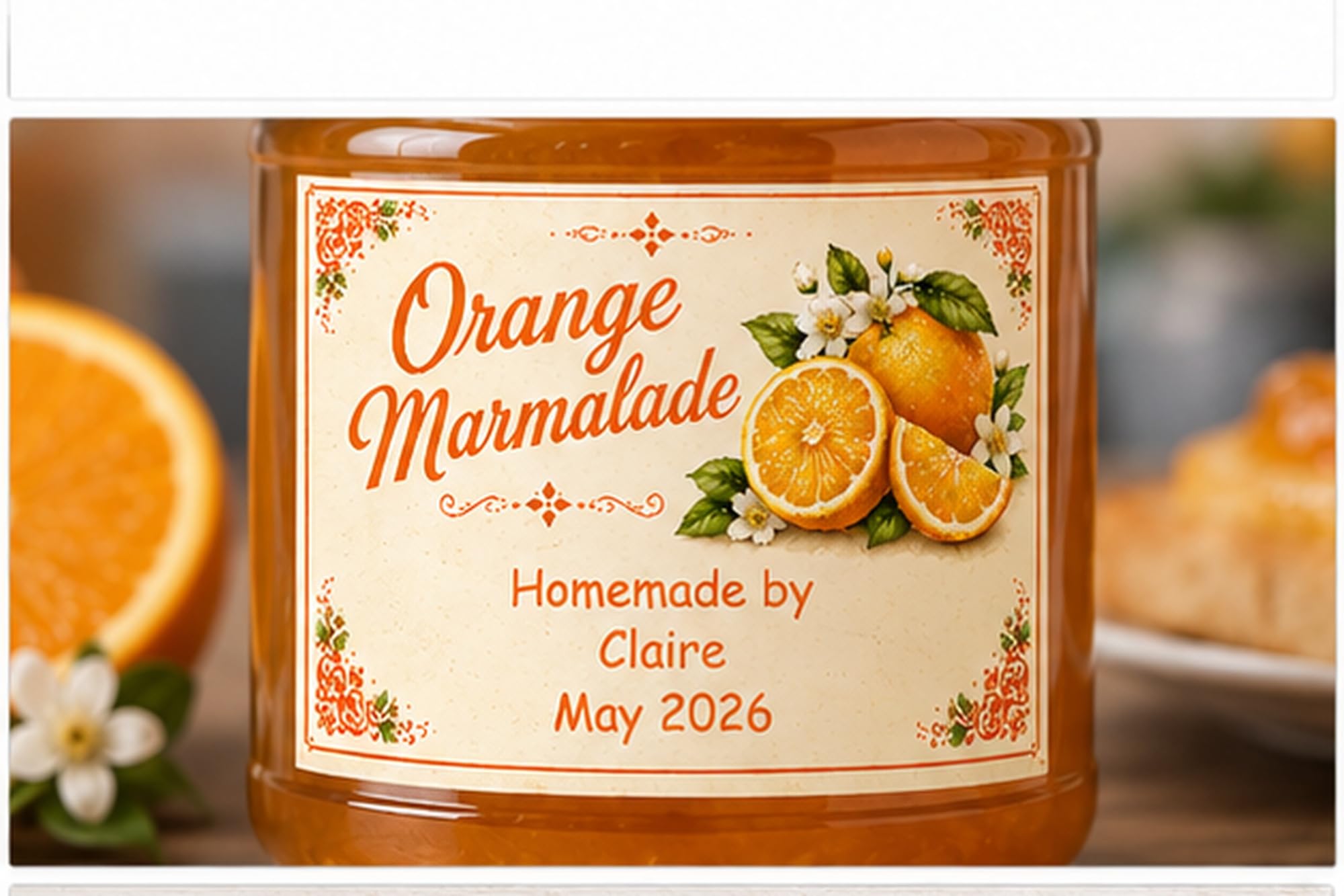 Personalised Orange Marmalade Labels, 21 Premium Gloss Vinyl Stickers, 95 x 57mm