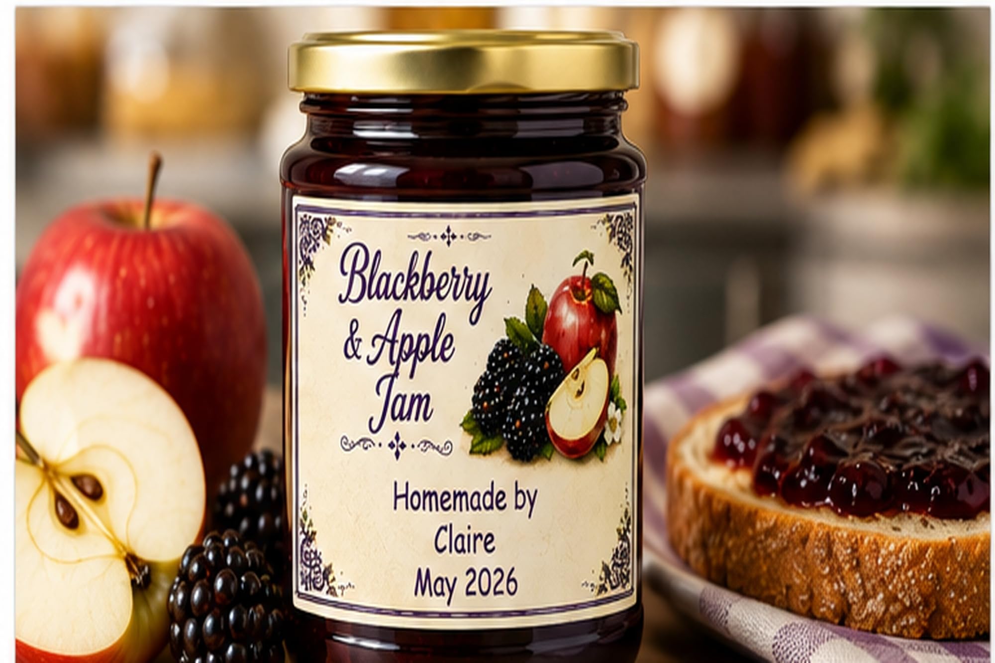 Personalised BlackBerry & Apple Jam Labels, 21 Premium Gloss Vinyl Stickers, 95 x 57mm