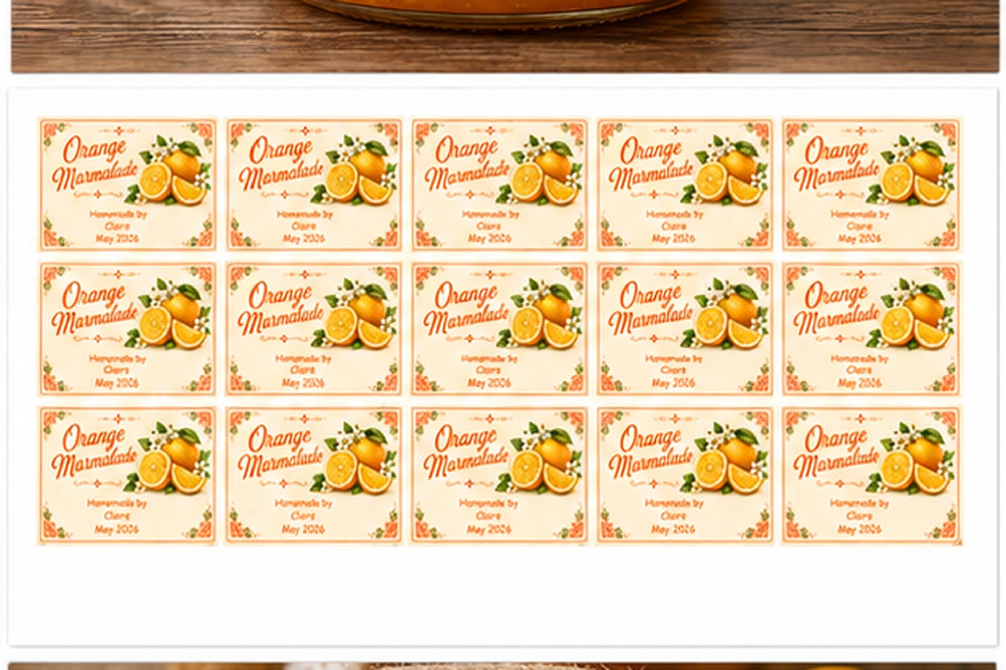 Personalised Orange Marmalade Labels, 21 Premium Gloss Vinyl Stickers, 95 x 57mm
